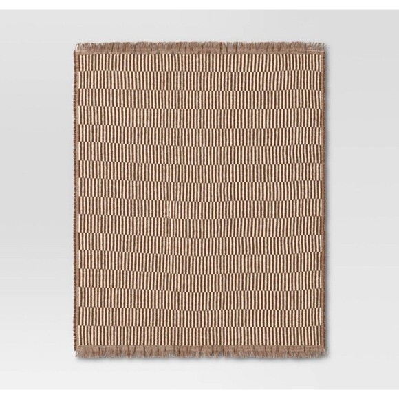 50''x60'' Oversized Woven Linework Throw Blanket Dark Camel/Cream - Threshold - Picture 3 of 8